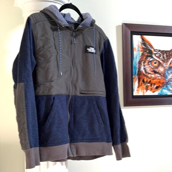 The North Face Men's Tech Sherpa Hoodie Dark Gray and Blue Large Fleece Lined ❄️ - Picture 5 of 12